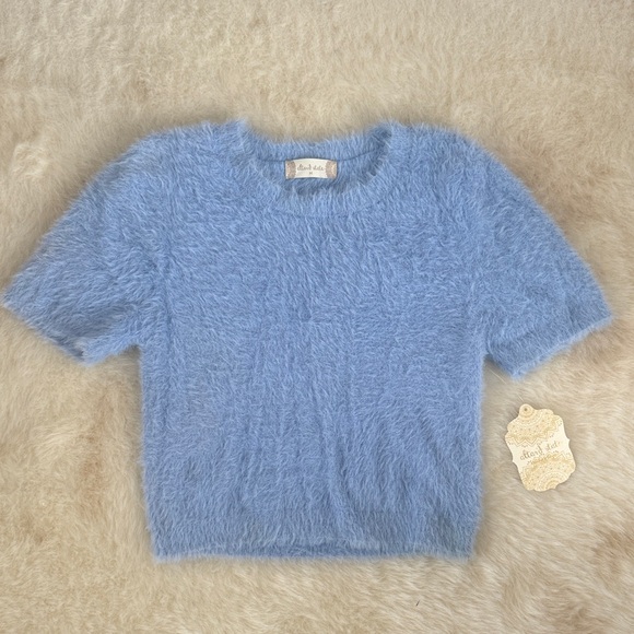 NWT ALTR’D STATE Fuzzy Blue Short Sleeve Top, Medium - Picture 1 of 6